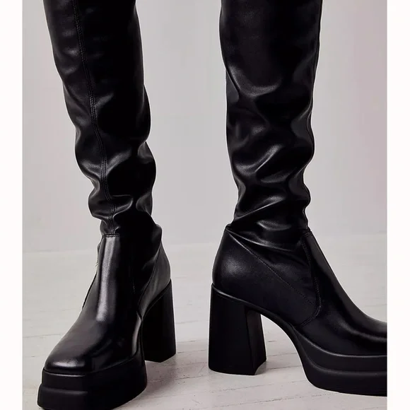 Free People Double Stack Over the Knee Boots Black size US9 EU39